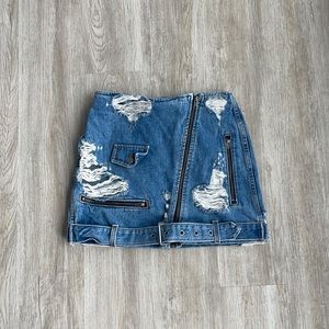 Denim Skirt with Belt Loop Detail at Bottom